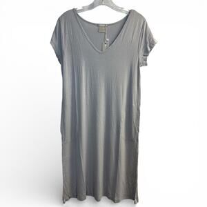 INK+IVY Grey Swing Dress Small Rayon Blend Short Sleeve Casual Pocket Dress NEW